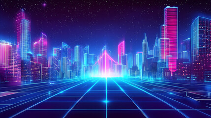 Neon Cityscape at Night Futuristic Digital Art