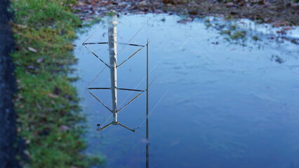 The reflection view from the water pool surface after the raining