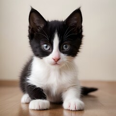 Fototapeta premium Adorable and Loving Black and White Kitten with a Heartwarming Personality