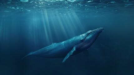 Majestic Humpback Whale Underwater, Ocean Depths, Sunbeams