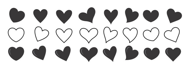 Heart black love shape clip art icon set. Black heart icon clip art outline decoration for valentine, wedding and anniversary symbol drawing elements collection. Vector illustration valentine's day 