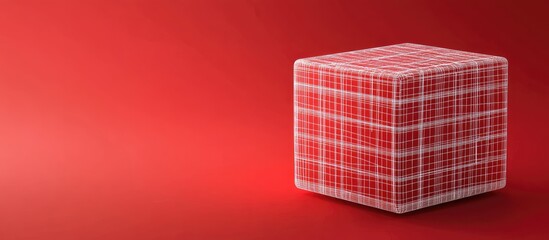 Red cube with a textured surface on a red background.