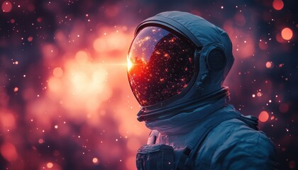 Astronaut Closeup in Cosmic Background with Vibrant Colors and Reflected Stars
