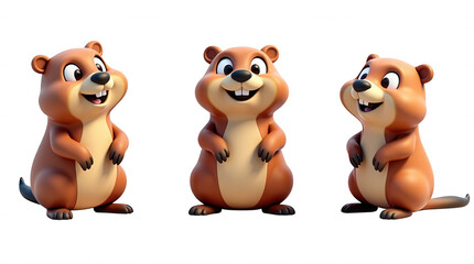 Fototapeta premium Adorable Cartoon Groundhogs on Transparent Background for Design Overlay