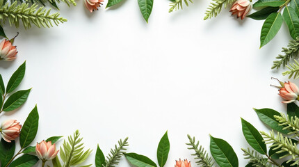 Floral Frame Border with Green Leaves and Pink Flowers - Perfect for Invitations, Cards, and Background Design