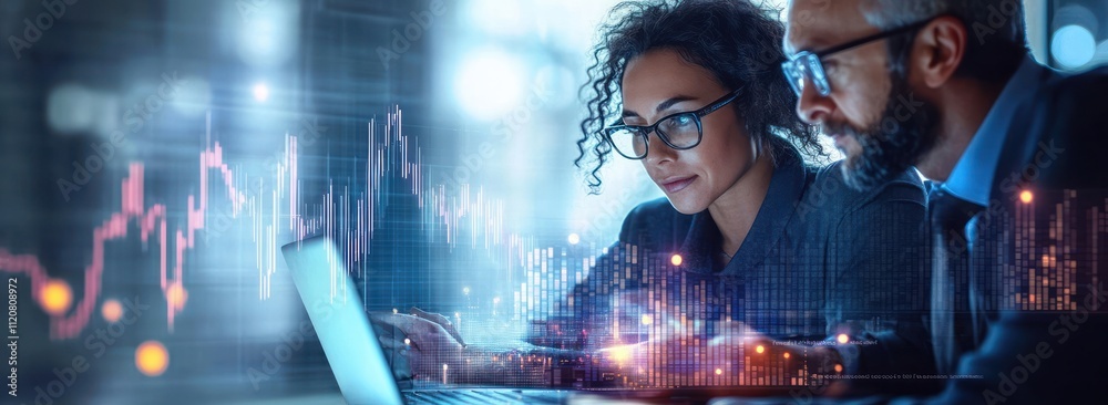 Aufkleber financial data analysis in cyberpunk business environment with collaboration and investment strategy