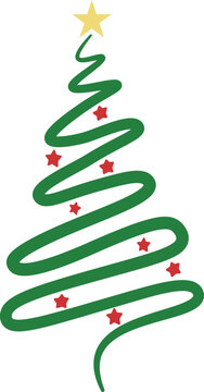 Swirly minimalist Christmas tree with ornament stars.