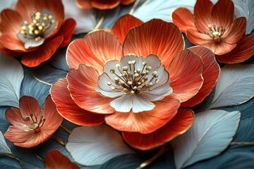 Elegant Floral Paper Art Design in Red and Gold with Ambient Lighting