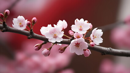 Obraz premium Beautiful Pink Cherry Blossoms on Branch with Gradient Background