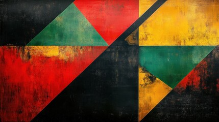 Abstract Art Background for Black History Month and Juneteenth Celebration with Bold Geometric Shapes in Vibrant Red Yellow Green Black Colors