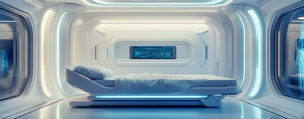 Fototapeta premium Future of Healing Beds, Futuristic Space Bed with Advanced Technology Design