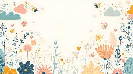 Creative 2D Doodle Floral Illustrations Text Space for Versatile Designs, Greeting Cards, Invitations