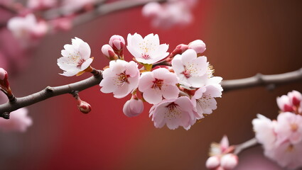 Fototapeta premium Beautiful Pink Cherry Blossoms on Branch with Gradient Background