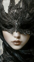 Mysterious Woman in Intricate Mask: A Dark, Elegant Portrait