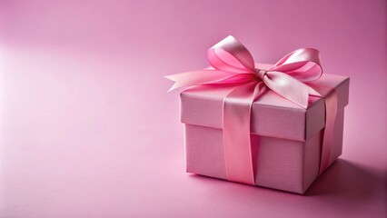 Fototapeta premium Pink gift box with ribbon on a clean surface background, pink, gift box, ribbon, present, celebration, surprise, holiday
