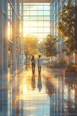 Doctors Engaged in Conversation in Modern Hospital Lobby