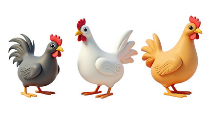 Fototapeta premium Colorful Chicken Illustration Trio on Transparent Background for Design and Overlay Use
