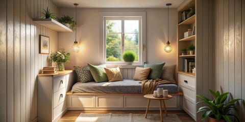 Cozy bedroom nook in a small room, bedroom, cozy, nook, small, interior design, comfortable, relaxation, peaceful