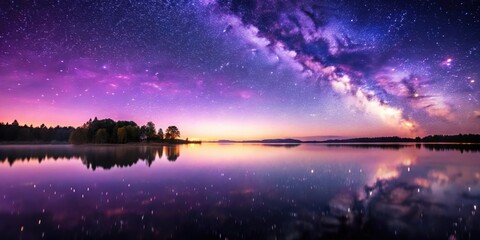 Obraz premium A beautiful lilac starry sky reflected in a serene body of water, lilac, starry, sky, splash, reflection, serene, body of water