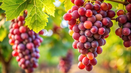 Obraz premium Close-up of a bunch of fresh red grapes on a vine, grape, fruit, vine, agriculture, organic, harvest, wine, healthy, antioxidant