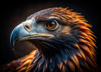 Australian Wedge-tailed Eagle Close Up, Low Light Photography, Intense Gaze, Feather Detail, Wildlife
