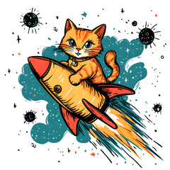 Whimsical and playful illustrations of cats in various humorous scenarios, featuring vibrant doodle art