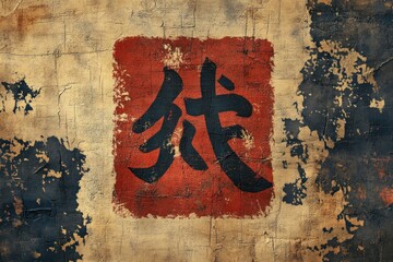 Distressed Wall Displays Ancient Chinese Character