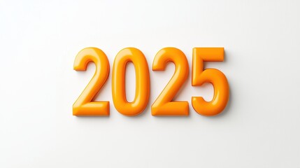 Vibrant Orange 2025: New Year Festive Number Design on White Background