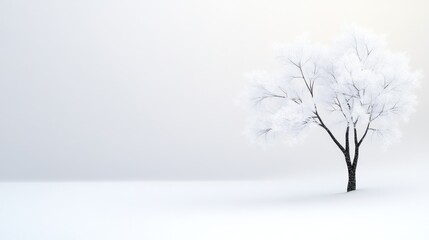 Obraz premium A solitary tree in a snowy landscape, evoking tranquility.