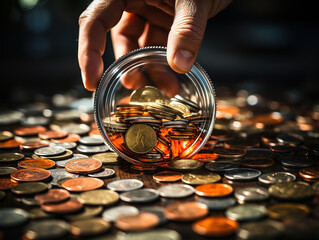 Examining post-COVID inflation, tax, and cash flow with magnifying glass on coins