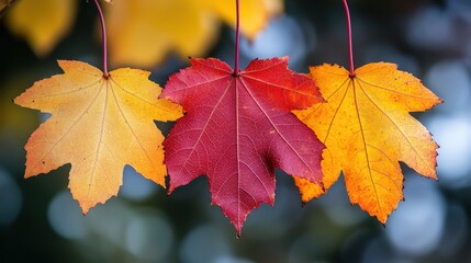 Fototapeta premium Close-Up of Vibrant Autumn Leaves with Vivid Colors of Yellow, Red, and Orange