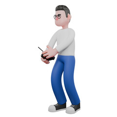 Cartoon Cameraman Design Style Creative Artwork 3D. A Male Cameraman stands facing right with a briefcase in his hands, expression ready to work. Illustration