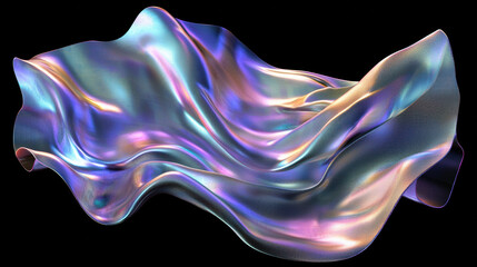 artistic holographic shape resembling liquid silk, flowing gracefully and reflecting light in vibrant colors