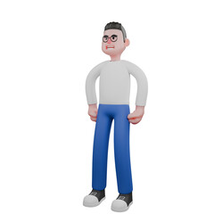 Cartoon Cameraman Design in Creative Style Artwork 3D. A Male Cameraman stands straight with both hands on his waist. Illustration