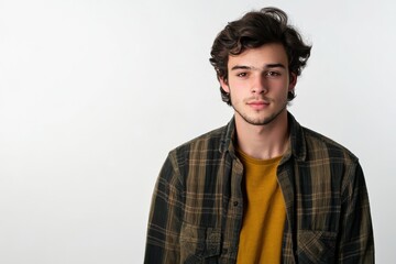 Obraz premium Young Man in Casual Outfit with Natural Expression Against a Plain Background