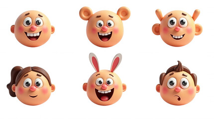 Obraz premium Fun Cartoon Emoji Faces for Social Media and Messaging with Transparent Background