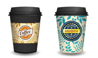 Set Illustration of Blank Disposable Coffee Cups Mock up with Lids 