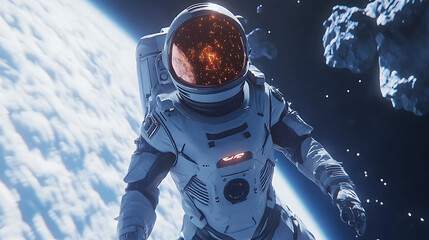 Astronaut Spacewalk Near Earth And Asteroids