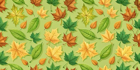 Green autumn leaves seamless pattern, perfect for autumn themed designs , fall, foliage, forest, seasonal, nature