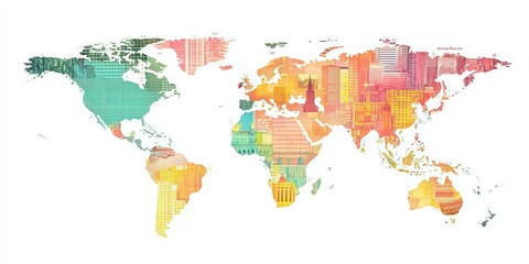 A dotted world map that highlights major cities and capitals with a playful design, suitable for childrenâ€™s educational materials.