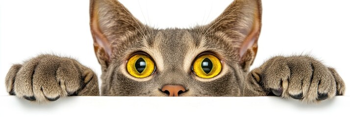 Curious cat peeking over an edge.