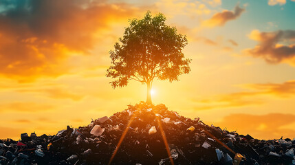 Various recycling and waste disposal activities and green space, loving the world, a green world for a friendly environment