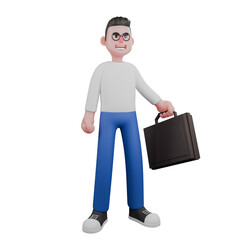 Cameraman Artwork in Creative 3D Cartoon Design Style.A male cameraman is standing next to a film camera with his left hand holding a film camera. Illustration
