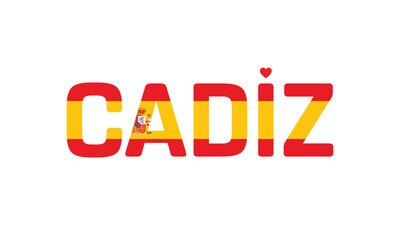 I Love Cadiz, Typographic Design of I Love Cadiz with a flag of Spain on a white background, Cadiz city of Spain with heart, Cadiz, I love Spain