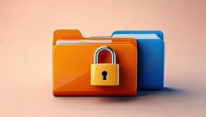 Secure folders with a padlock on a minimalistic background.