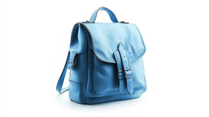 Fototapeta premium Stylish Light Blue Leather Backpack Bag Shoulder Strap Casual Everyday Style