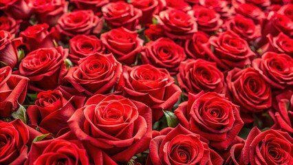 A sea of vibrant red roses in full bloom, creating a stunning floral background , roses, red, vibrant, blooming, flowers