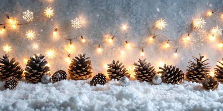 Festive Black Friday display among snowy pinecones and twinkling lights, Black Friday, promotions, festive, display, snowy
