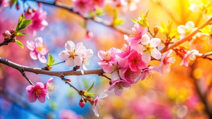Close-up of colorful flowers blooming on a tree branch, floral, nature, spring, blooming, close-up, vibrant, colorful, petals