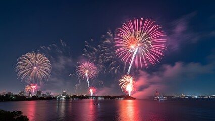 Fireworks over Vltava river and Prague Castle, Czech Republic generated by AI